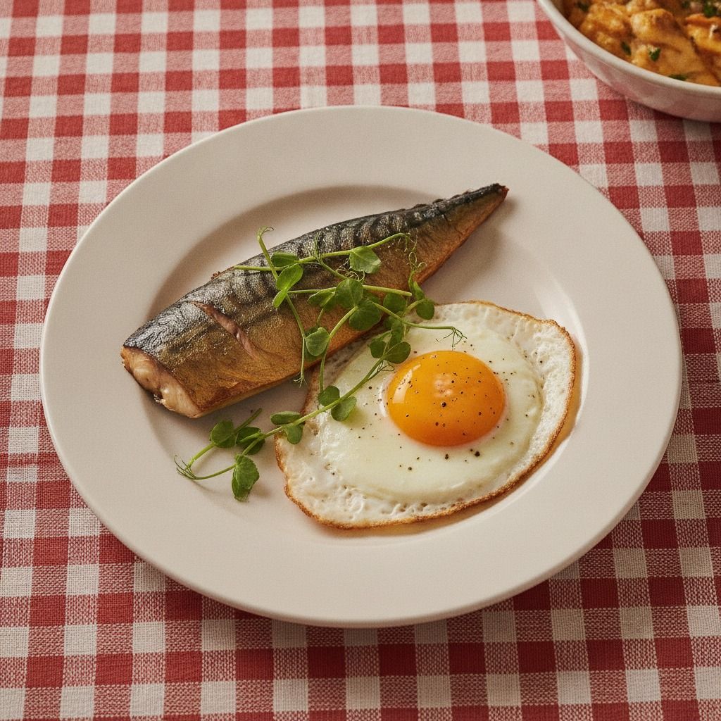 Tea-Smoked Mackerel with Duck Egg (AI-generated preview)