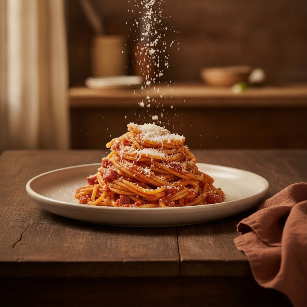 Spaghetti all'Amatriciana (AI-generated preview)