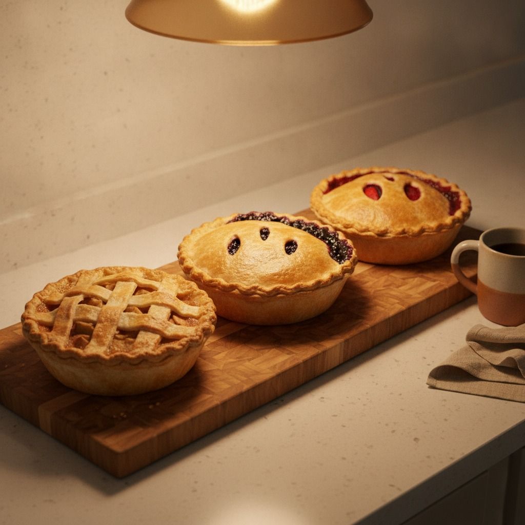 Jane's Three Pies: Apple, Blueberry & Plum (AI-generated preview)
