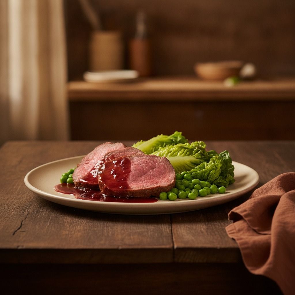 Veal Loin with Braised Lettuce & Sauce Bourguignotte (AI-generated preview)