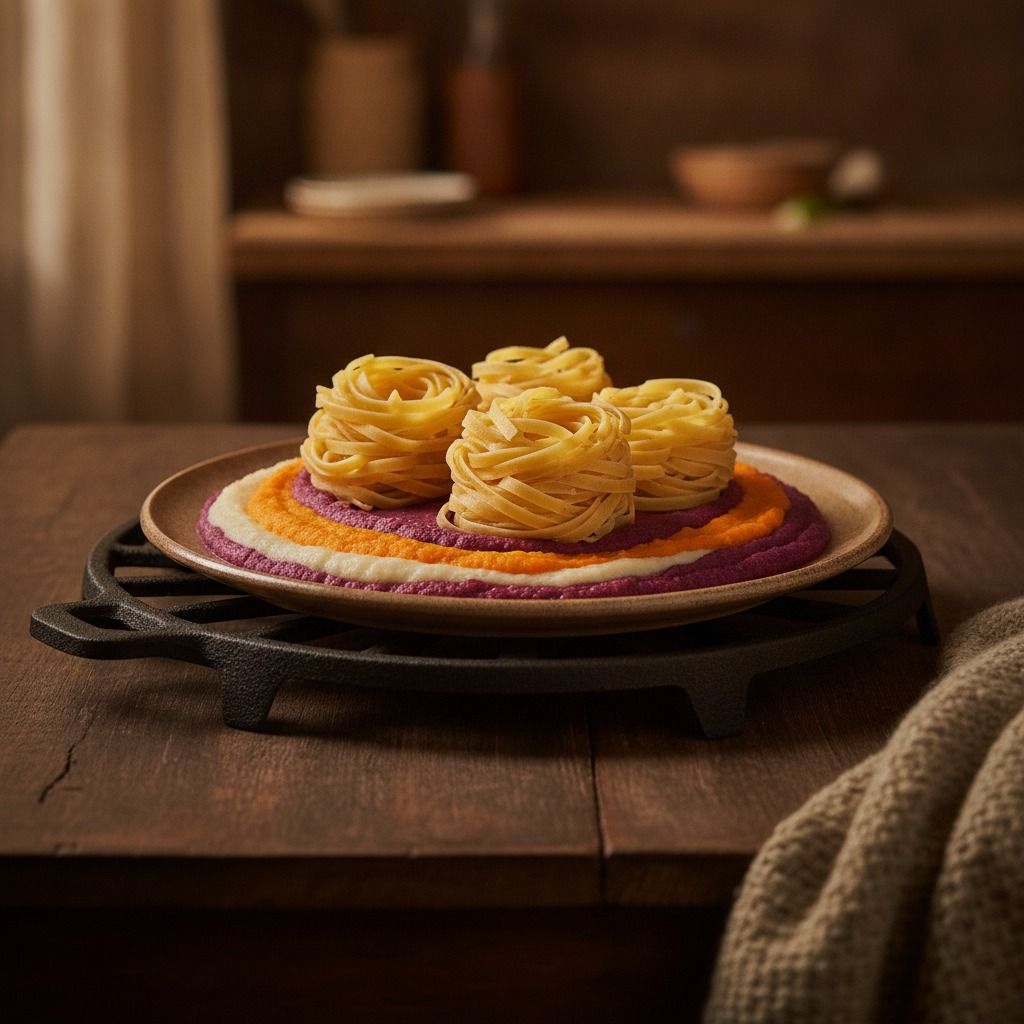Fresh Pasta with Three-Potato Purée (AI-generated preview)