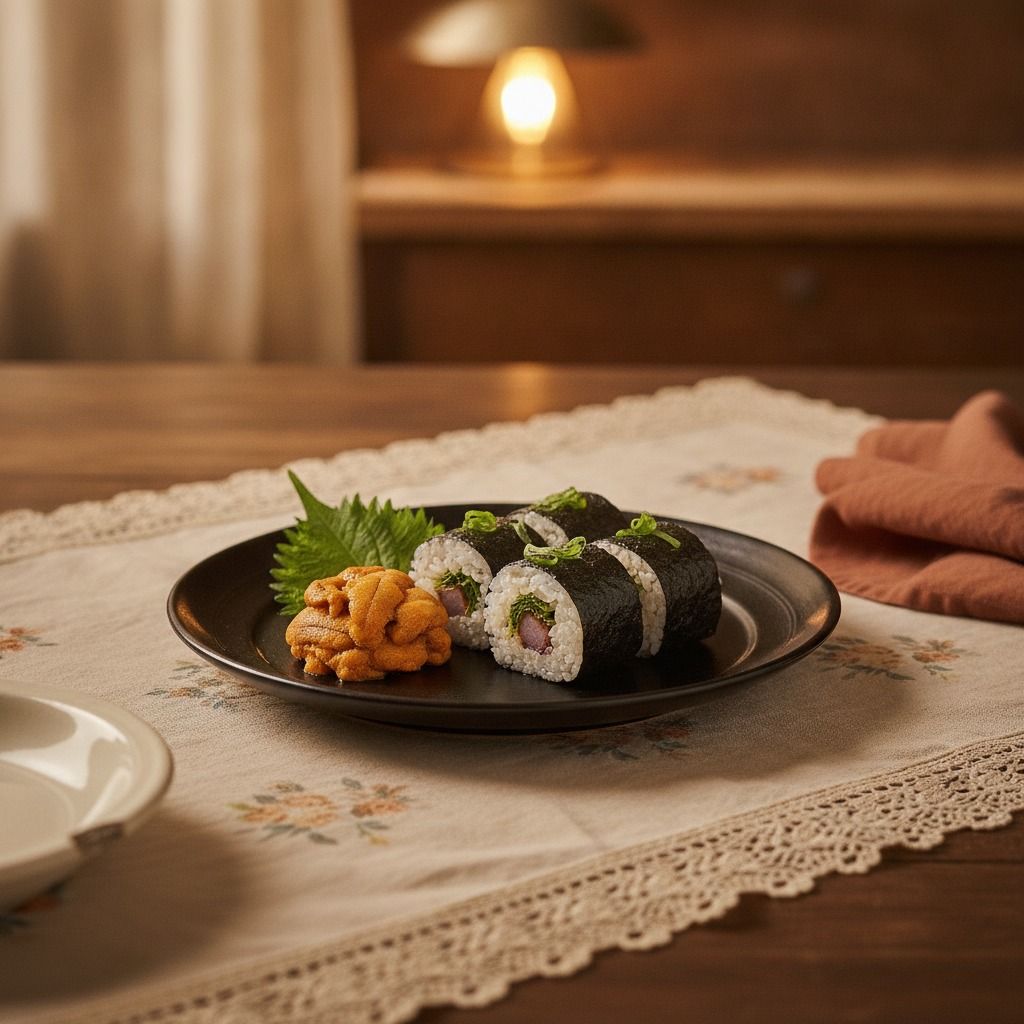 Sea Urchin Course with Squid Roll (AI-generated preview)
