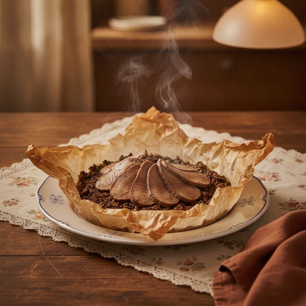 Lamb Tongue en Papillote with Mushroom Duxelle (AI-generated preview)