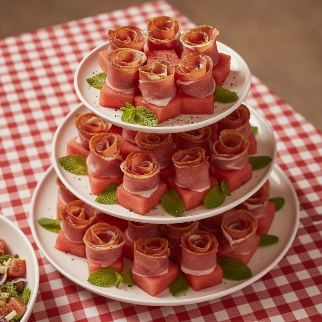 Prosciutto Roses on Watermelon (AI-generated preview)