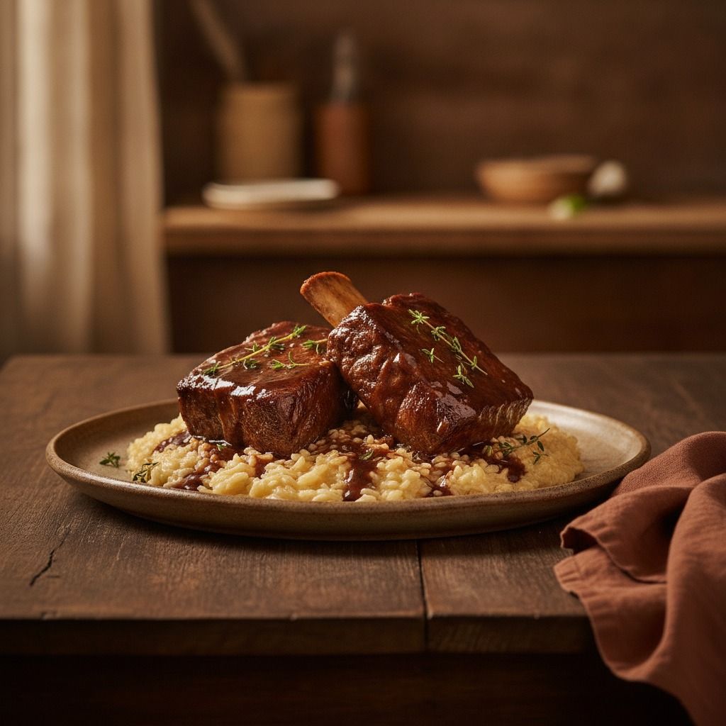 Sydney's Cola-Braised Short Ribs and Risotto (AI-generated preview)